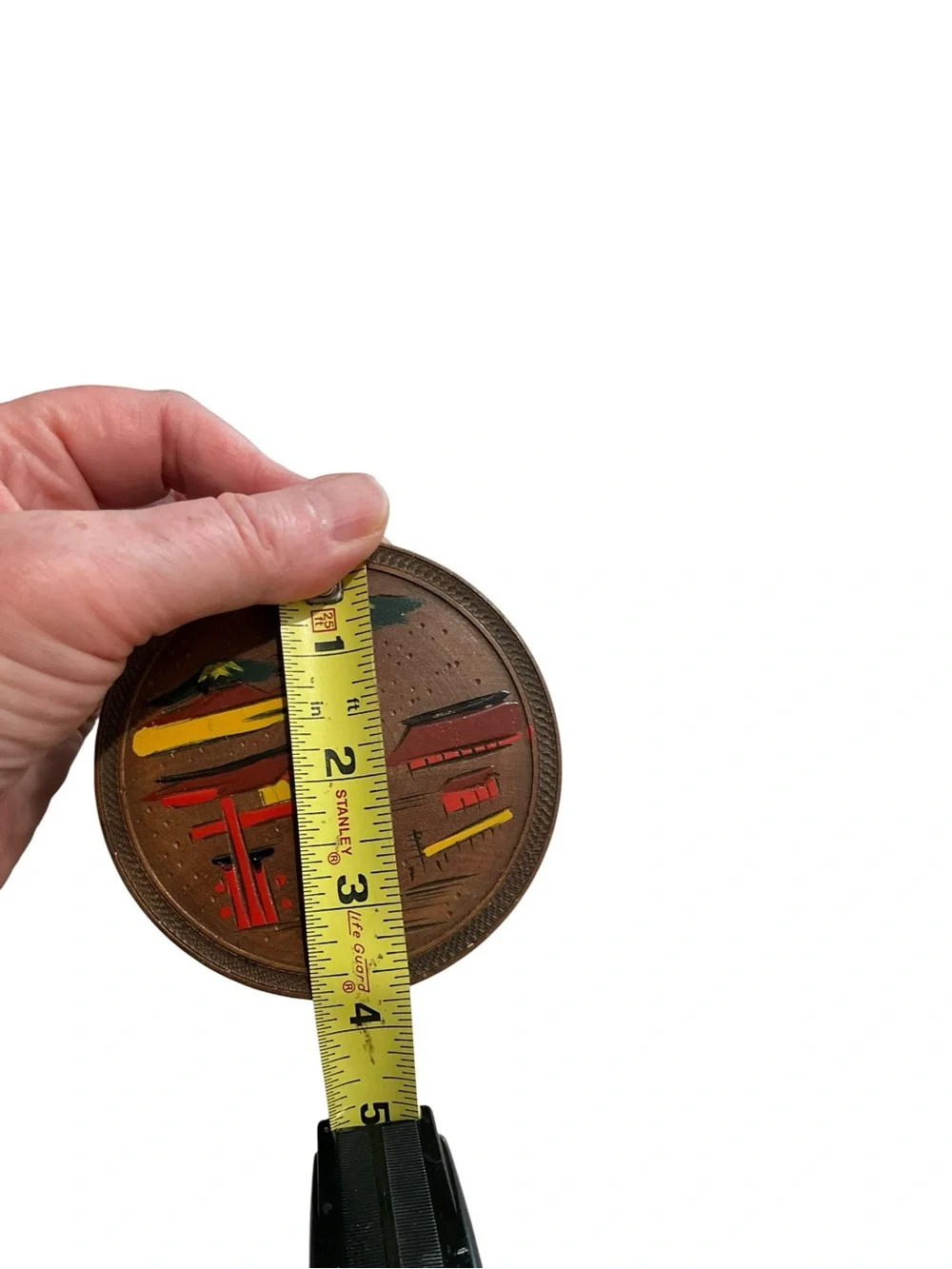 Vintage Japanese Wood Coaster Set w/ Box Hand Carved Painted Mid Century Japan